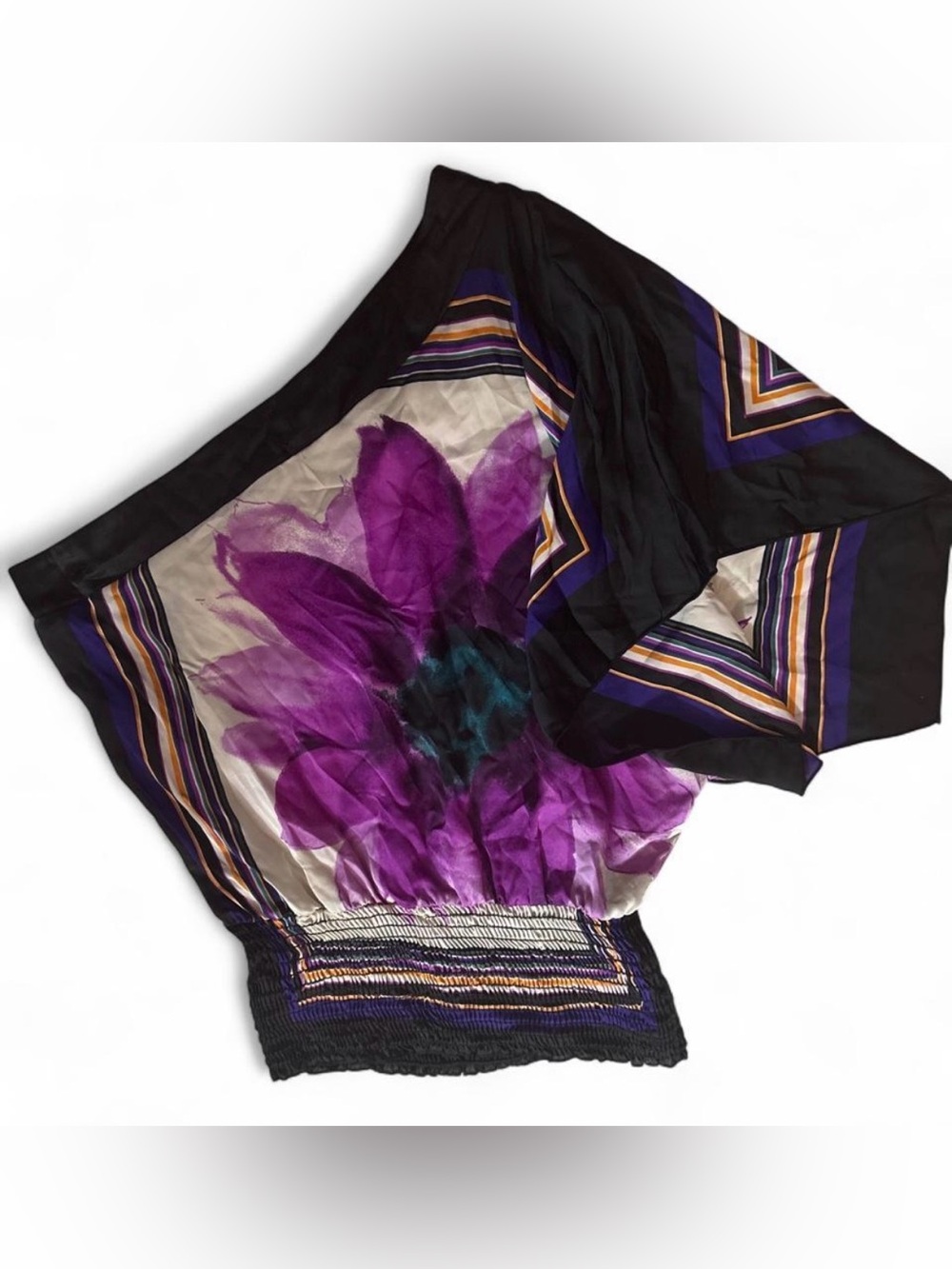 Forever 21 Black, Purple and Cream Floral Scarf-Style Top